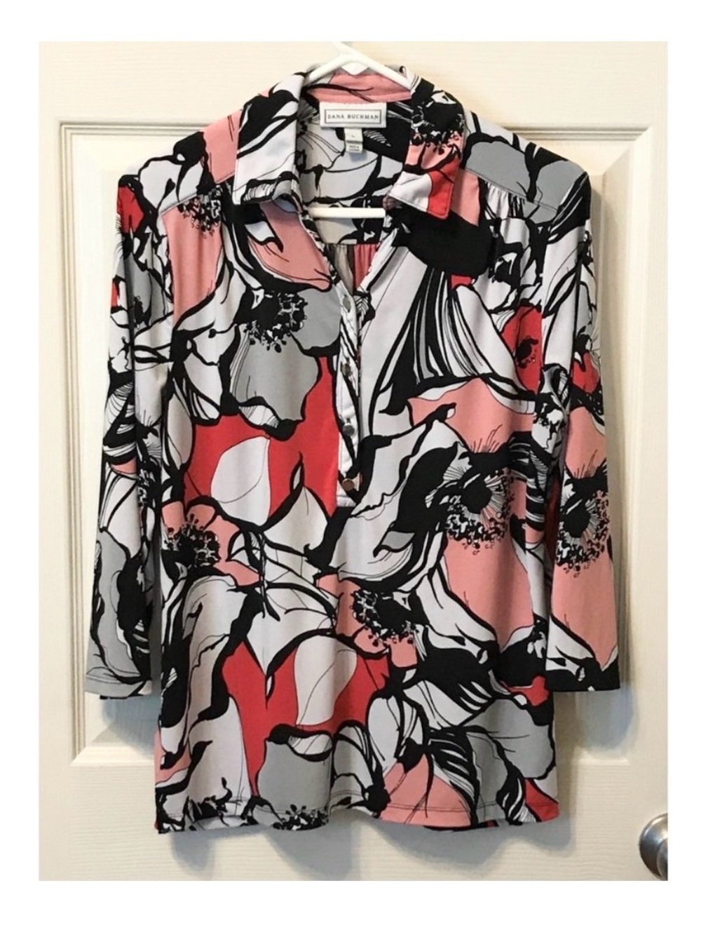 Dana Buchman Floral Tunic Top Blouse Size Large